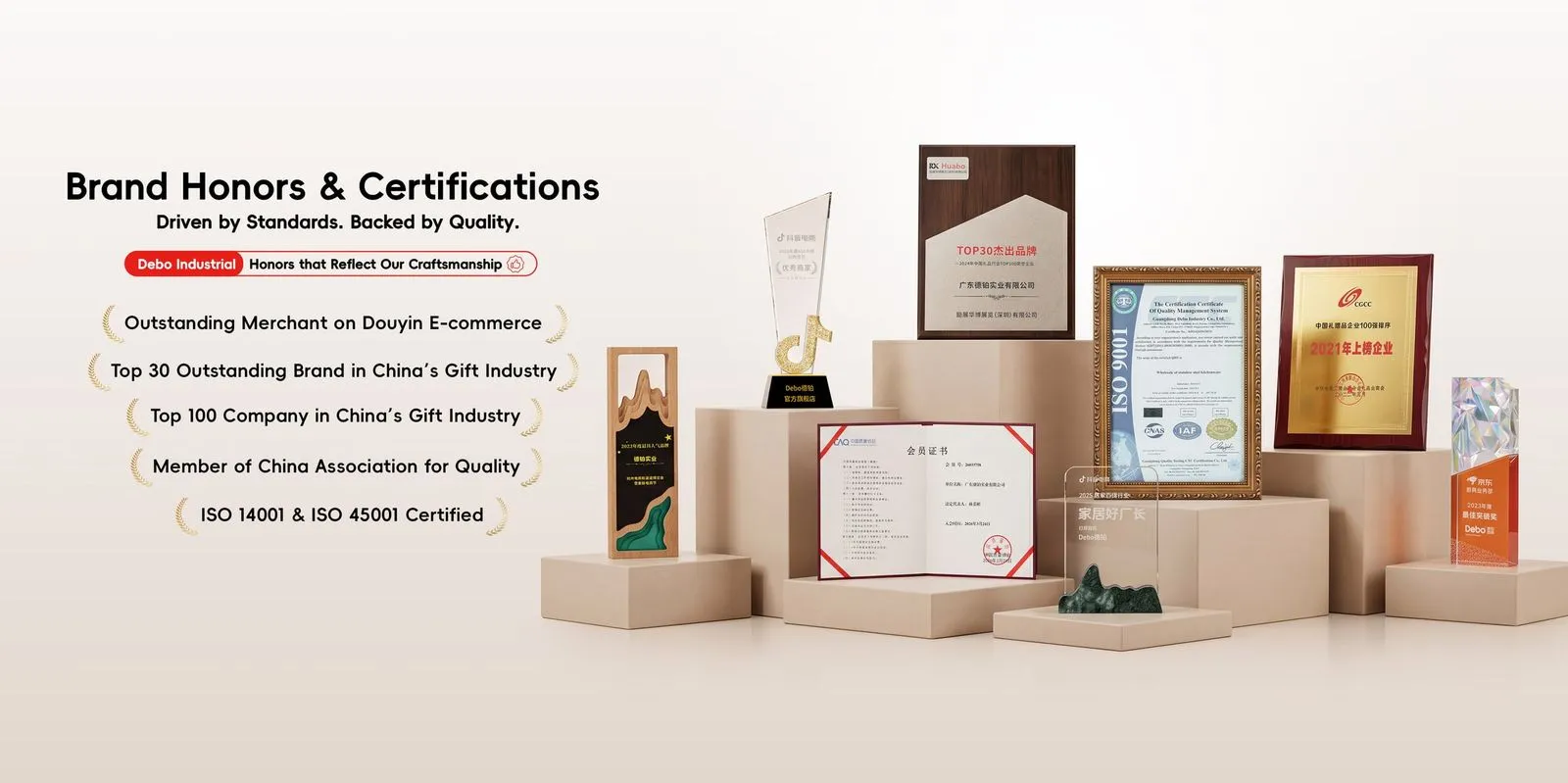 Brand honours and certifications poster with trophies and certificates